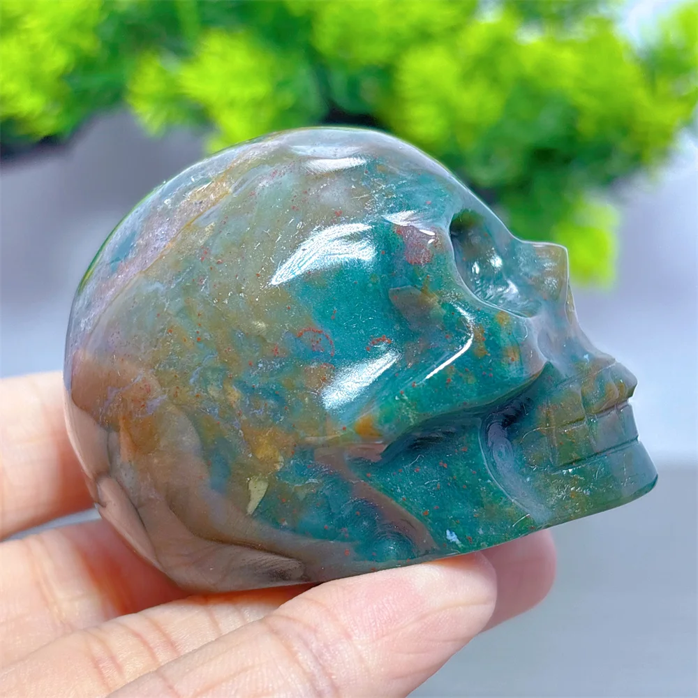 Ocean Jasper Skull Natural Crystal Home Decoration Room decor Luck Quartz Stone Garden Healing Energy Love Gifts Spiritual Craft