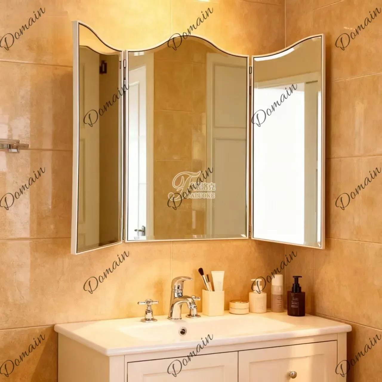 G K X46 Light Luxury Stainless Steel Three-fold Bathroom Mirror Wall-mounted Folding Desktop Vanity Mirror Famous Decorative Mir