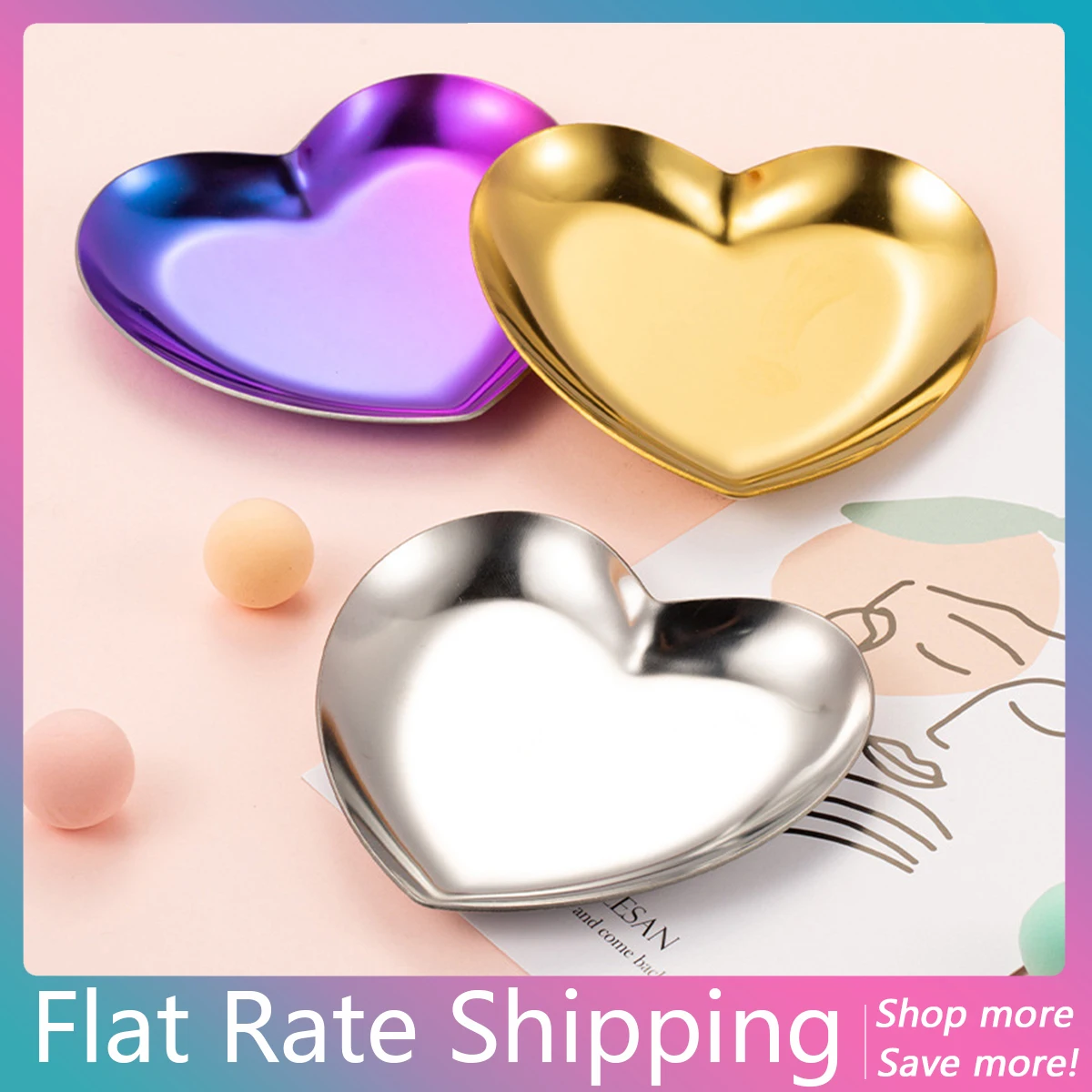 

Flat Rate Shipping 1 Piece Charming Nail Palette Heart Shaped Metal Nail Art Display Tray Board Nail Storage