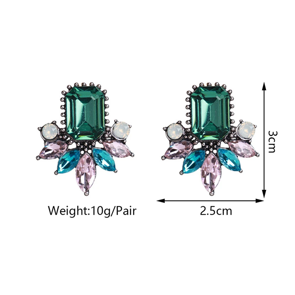 Korean Fashion Elegant Geometric Rhinestone Decor Small Stud Earrings For Women Vintage Piercing Ear Accessories Charm Jewelry