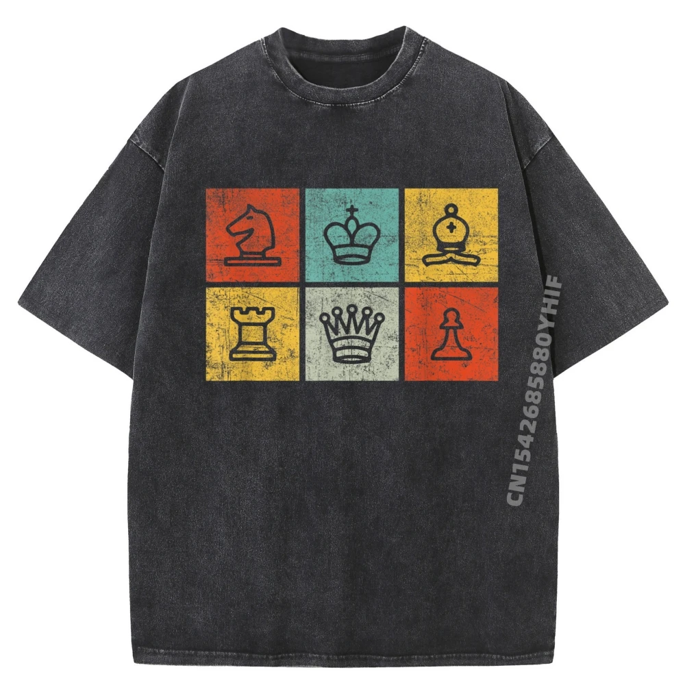 

Vintage Chess Set Retro Chess Cute Short Sleeve Printed On T-shirts Women Luxury Classic Mens Tees Tops Soft Washed Shirts