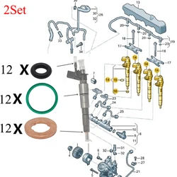 2Set Fuel Injector Nozzle Copper Gasket O-ring Seal Kit 059130119 059130519 WHT000884 03L130277 059130277 For Audi A4 A4Allroad