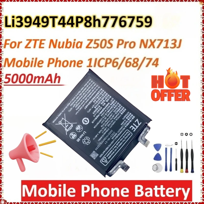 

New Li3949T44P8h776759 5000mAh for ZTE Nubia Z50S Pro NX713J Mobile Phone 1ICP6/68/74 Mobile Phone Battery+free Tools