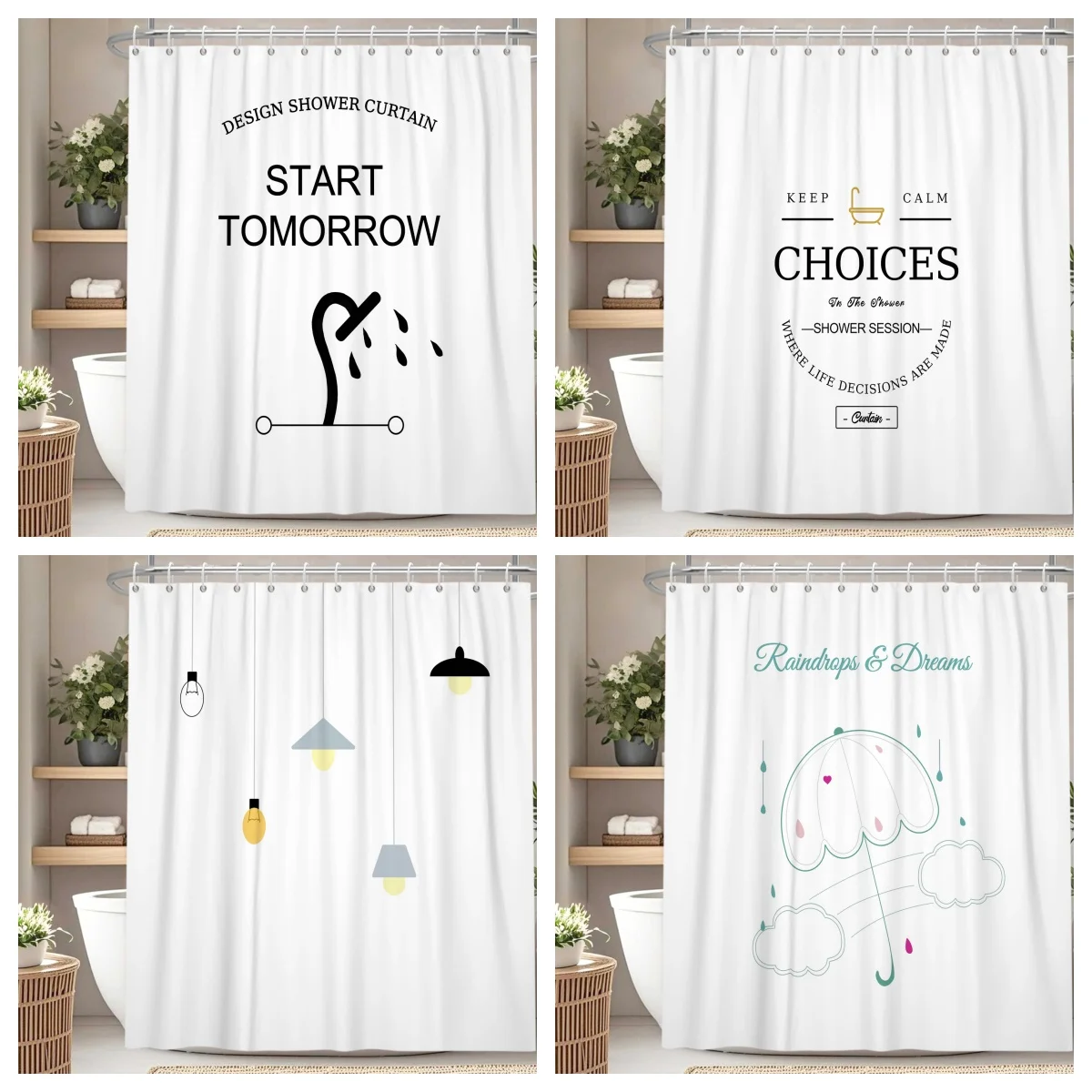 

Modern Minimalist Shower Curtain Inspirational Quotes Cute Graphics Waterproof Fabric Shower Curtains Bathroom Sets With Hooks