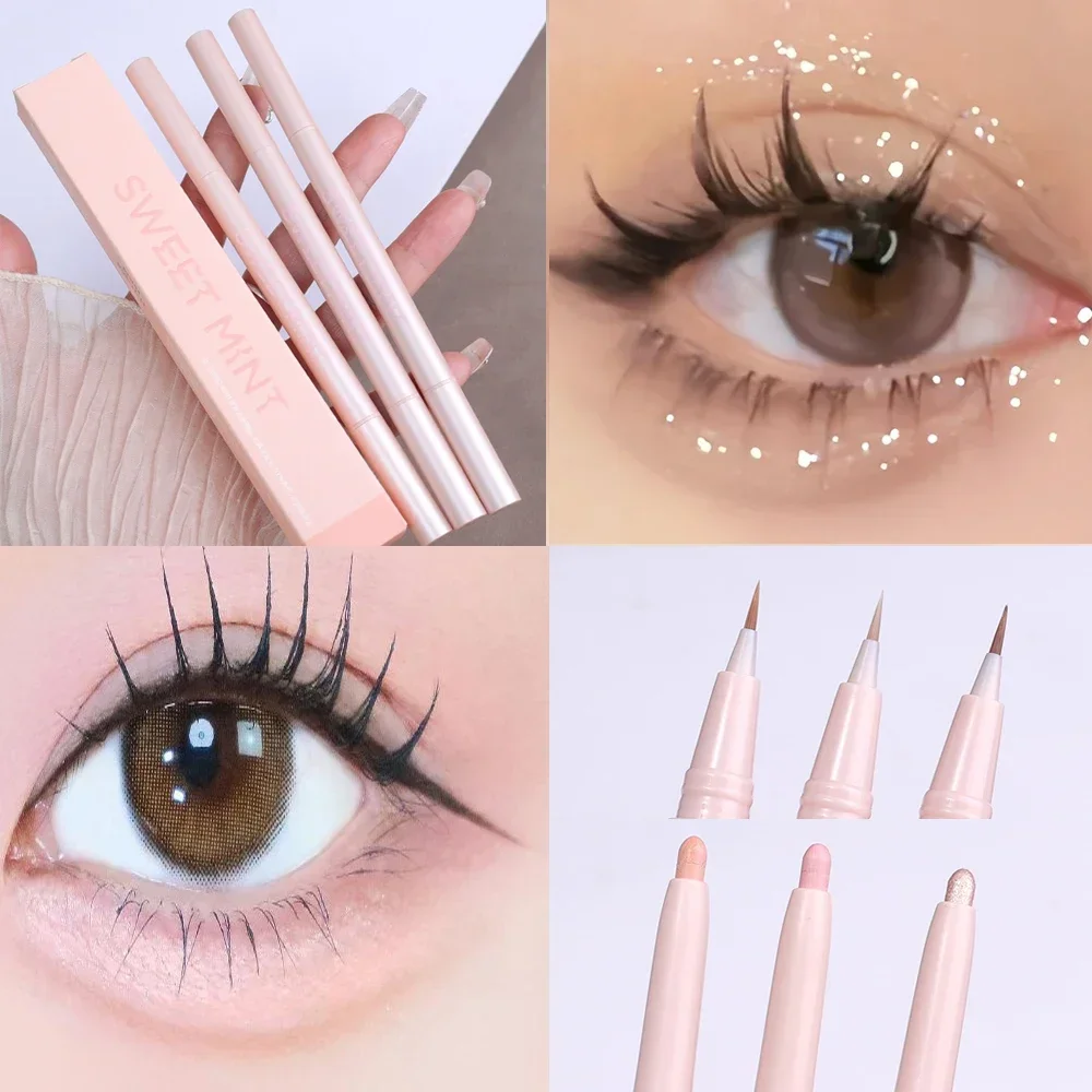 Penna per baco da seta a doppia estremità 2-in-1 matita evidenziatore per Eyeliner lucido con perle opache Waterproof Long Lasting Brightening Eye Makeup