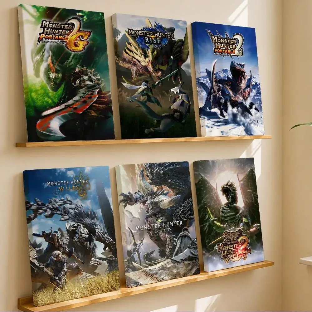 Hunting Game M-Monster H-Hunter World Framed Wall Painting Canvas Art Poster with Solid Wood Frame for Living Room Home Decor