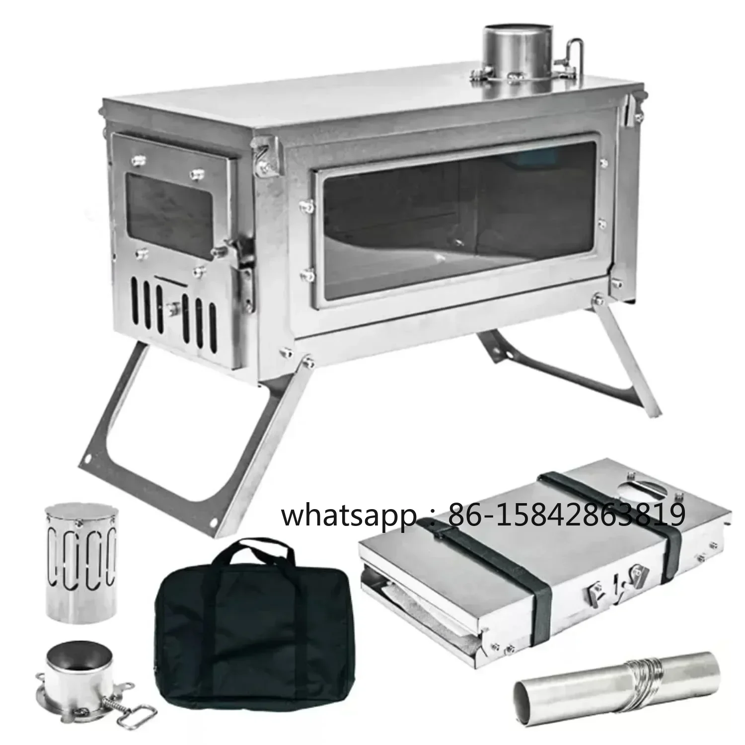HighQuality Tent Stove Portable Outdoor Foldable Titanium Sliver Pellet Wood Burning Camping Stove with Chimney Pipe Onsale