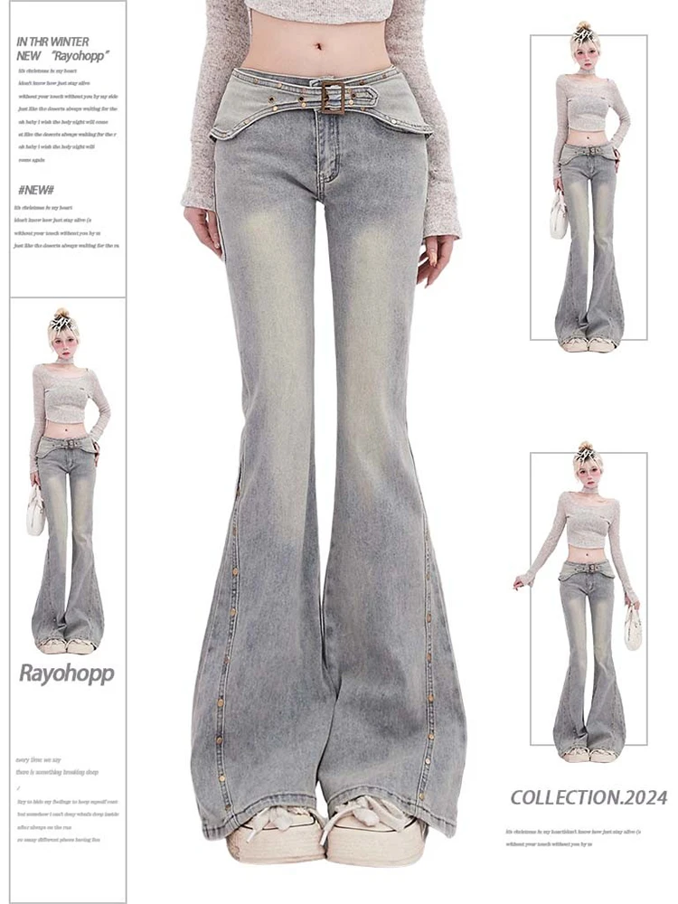 Kobiety Y2k Korean Gyaru Kpop Low Rise Flare Jean Korean Low Rise Denim Pants Hot 2000s Aesthetic Grunge Tide Vintage Harajuku New
