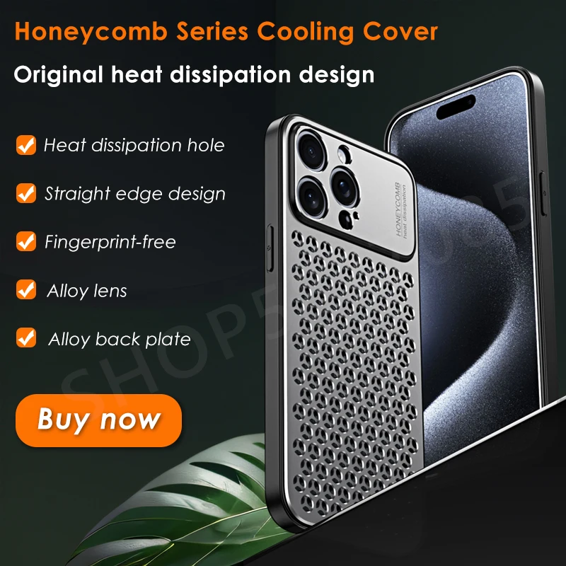 

Aluminum Alloy Heat Dissipation Soft TPU Frame Phone Case For iPhone 15 13 14 Pro Max Shockproof Honeycomb Cooling Protect Cover