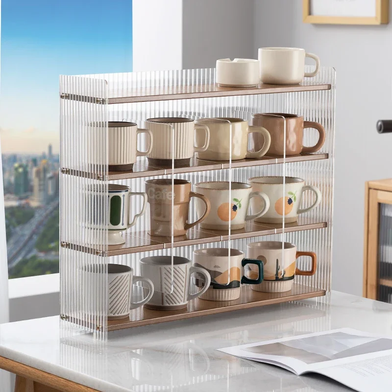

2025 Countertop Drinking Cup Storage Cabinet Multi-layer Rack Water Cup Bamboo Storage Box Wine Glass Rack Mug Coffee Cup Rack