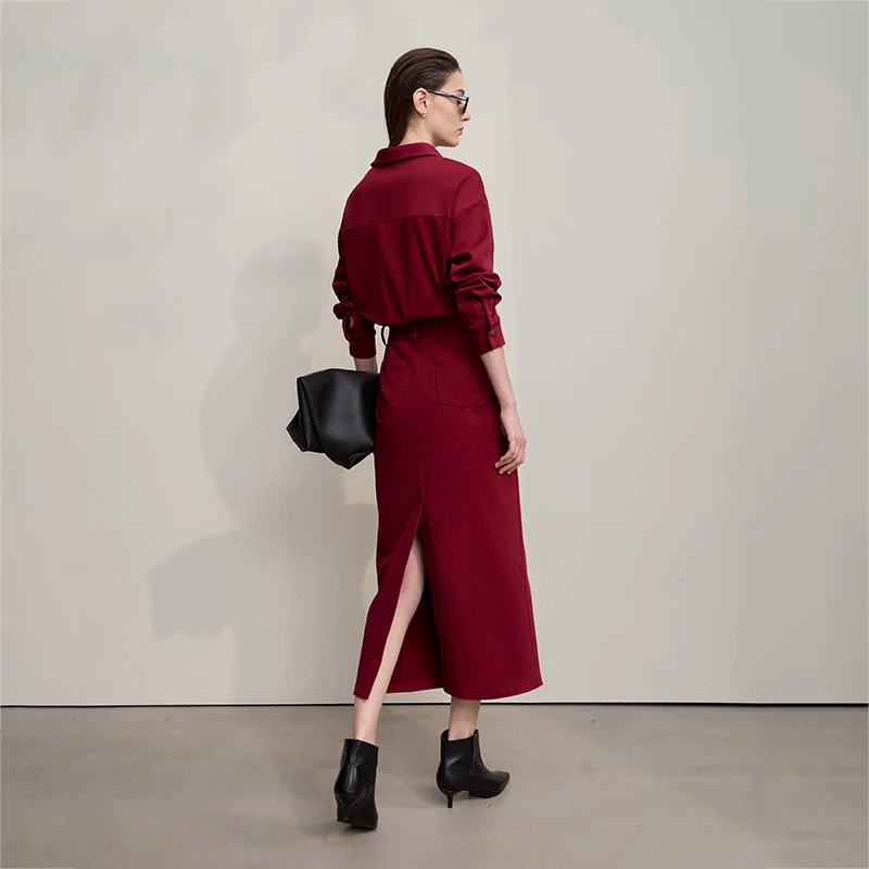 فستان نسائي AMII لخريف 2025 فساتين طويلة متينة جديدة للركاب بأكمام طويلة فساتين مستقيمة واحدة الصدر للمرأة 12523171