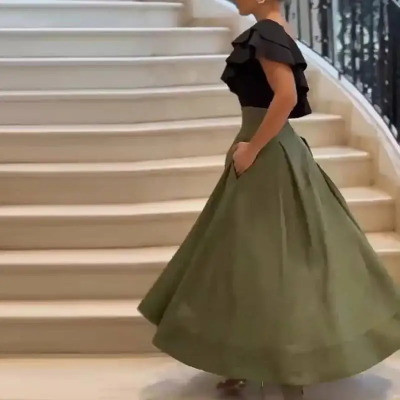 Femmes été une épaule creux Boho mode Patchwork longue fête printemps Sexy col incliné à volants bureau dame robe