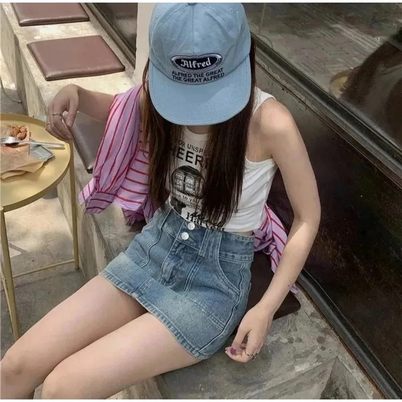 Women's Skirt Denim A Line Mini Short Jean Skirt High Waist Slim Fit With Built In Lining Summer Vintage