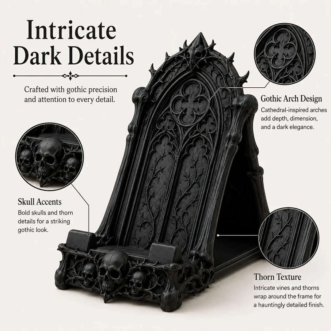 Dark Gothic Skull Phone Stand Anti Slip Desktop Cell Phone Holder Vintage Halloween Decor Ornament Desk Home Table Display Rack