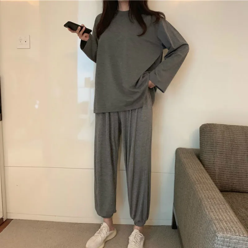 

Пижамные комплекты, новинка весны, тонкие стильные 2XL, свободные, однотонные, простые, с длинными рукавами, женская элегантная домашняя одежда для отдыха, верхняя одежда в корейском стиле