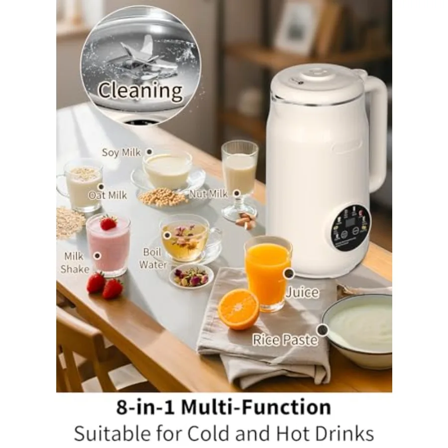 8 in 1 Nut Milk Maker Machine for home use, stainless steel body, white, 10-blade high-speed blending, delay start, keep warm, - Detail 1