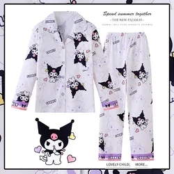 2pcs Sanrio Kuromi Pattern Kid's Pajamas, Long Sleeve Top & Pants Set, Anime Girls Sleepwear Autumn Children Homewear Clothes