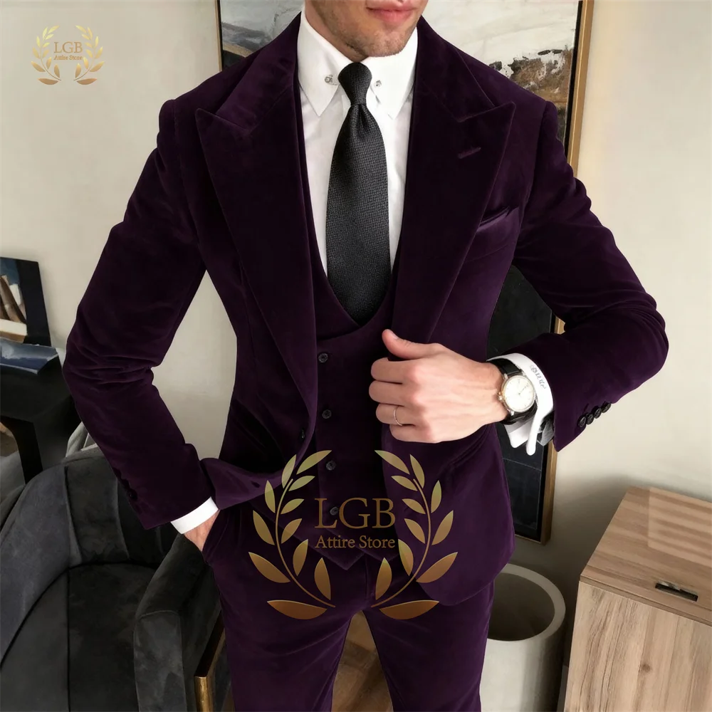 

Men's 3-Piece Formal Suit, Purple Velvet Fabric, Outstanding Texture, Suit + Vest + Pants, High-End Ceremonies Use