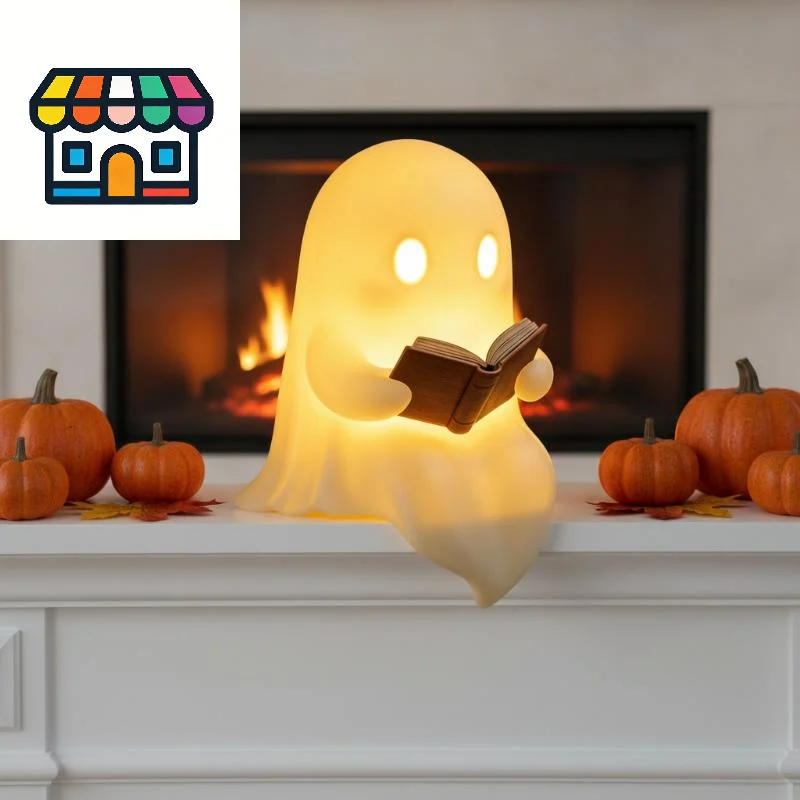 Halloween Ghost Reading Lamp Small Size Portable LED Light Desktop Ornament for Travel Party Home Table Decor