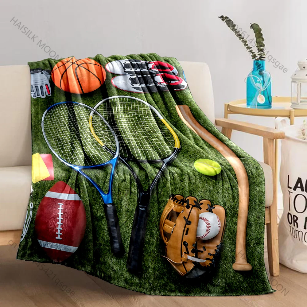Various sports equipment on grass Print Blanket Warm Soft Fluffy Kids Adult Sofa Bed Throw Blanket Outdoor Travel Camping RV