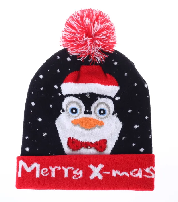 New Style! LED Christmas Hat Beanie Light Up Illuminate Warm Hat 48 Patterns New Year Snowman Sweater Hat Christmas Decorations