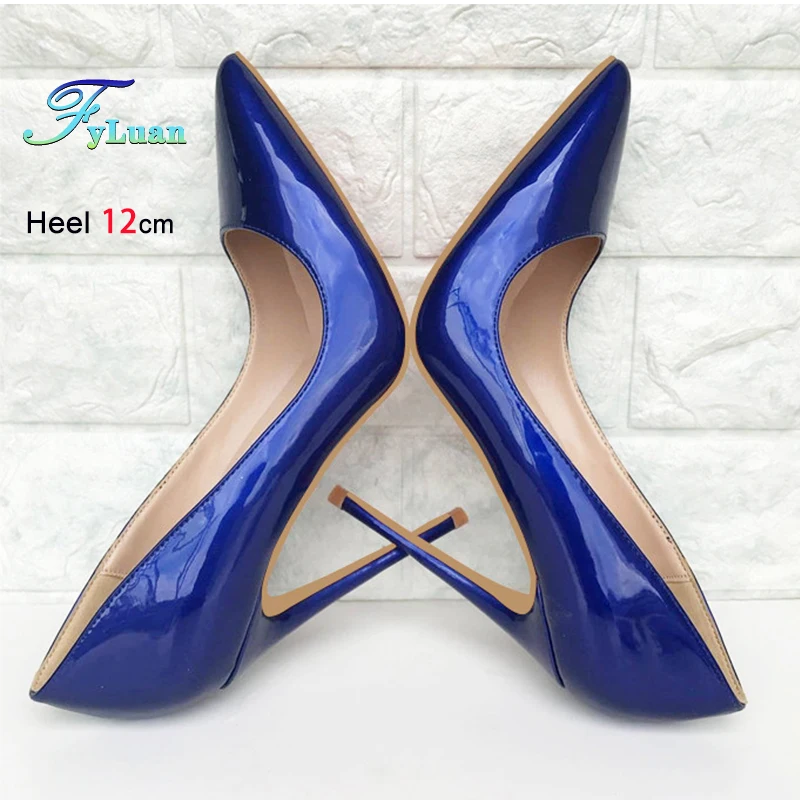 

Женские туфли-лодочки из лакированной кожи с острым носком 8 см, 10 см, 12 см, на высоком каблуке, темно-синие, удобные туфли на мелкой подошве для Европы и Америки для женщин