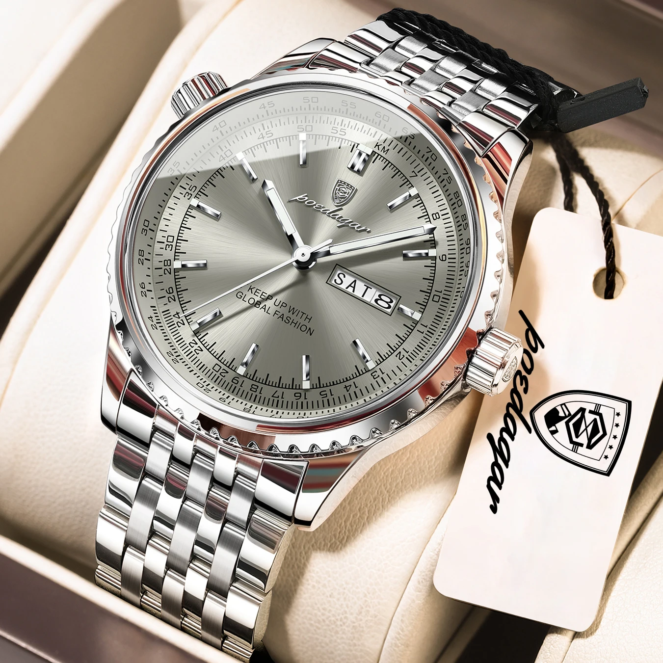 

POEDAGAR New Original Man Wristwatch Date Week Quartz Fashion Men Clock Waterproof Stainless Steel Luminous Luxury Men's Watches