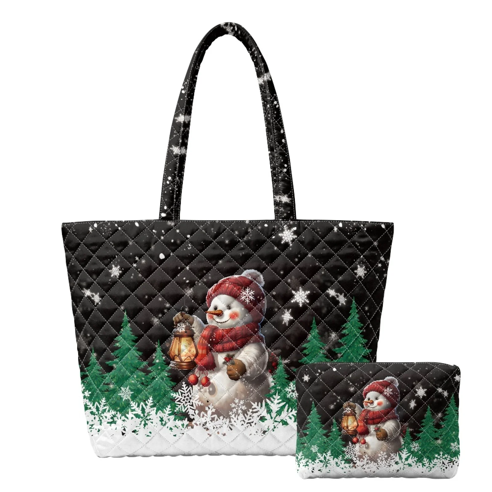 Coloranimal Snowman Print 2 Packs Quilted Shoulder Bags Handbags Lightweight Tote Bags Handbags for Excursions