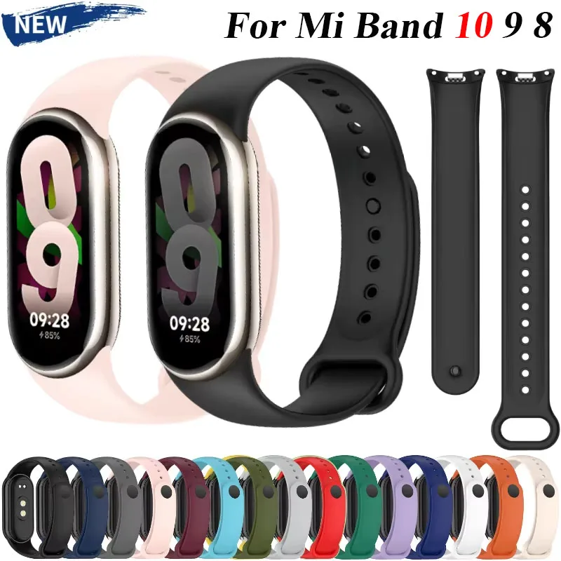 

Официальный силиконовый ремешок для Xiaomi Mi Band 9 8, спортивный браслет с металлическими кнопками, браслет для Miband 10, сменные аксессуары, ремень