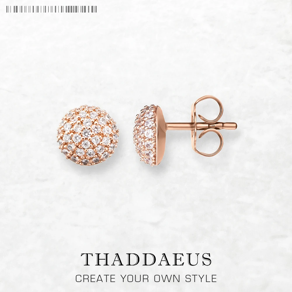 

Rose Gold Plated White Stone Ball Stud Earrings Europe Romantic Fine Jewerly For Women Gift In Pure 925 Sterling Silver
