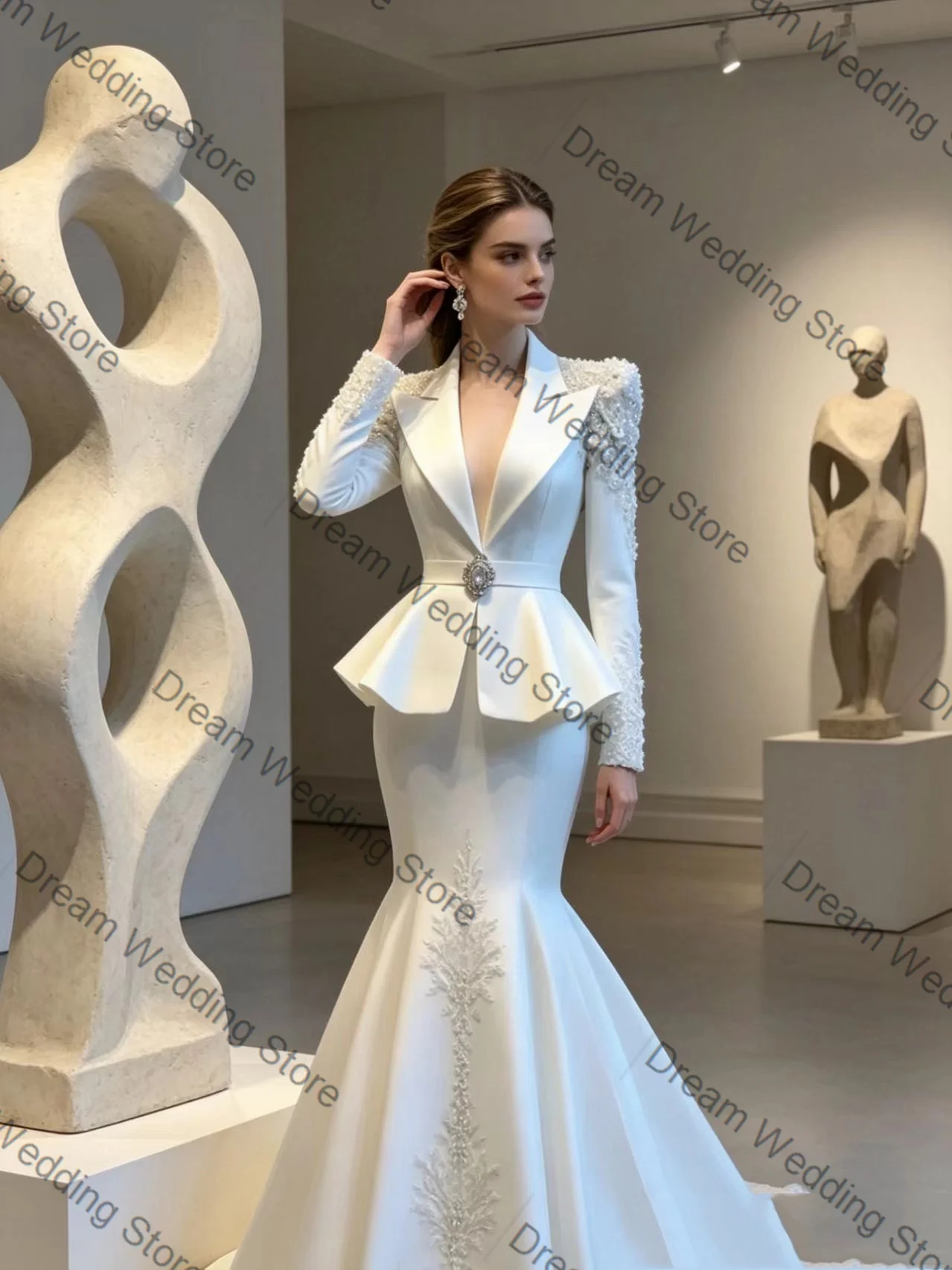 White Women Suit Set 2 Pcs Blazer Prom Dress Appliqued Autumn Wedding Formal Office Lady Jacket Customized Bridal Guest Coat