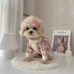 Winter Sweater Coat Pink Grid Blue Grid Cardigan Warm Dog Cat Sweater Ins Style  Designer Dog Clothes Dog Sweater Schnauzer