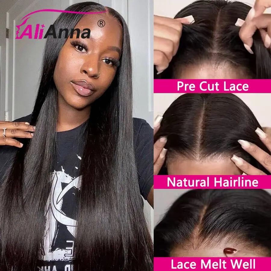 24 26 28 inch Wear And Go Glueless Human Hair Wigs for Women Ready To Wear Brazilian Straight Pre Cut Lace 4x4 Closure Wig