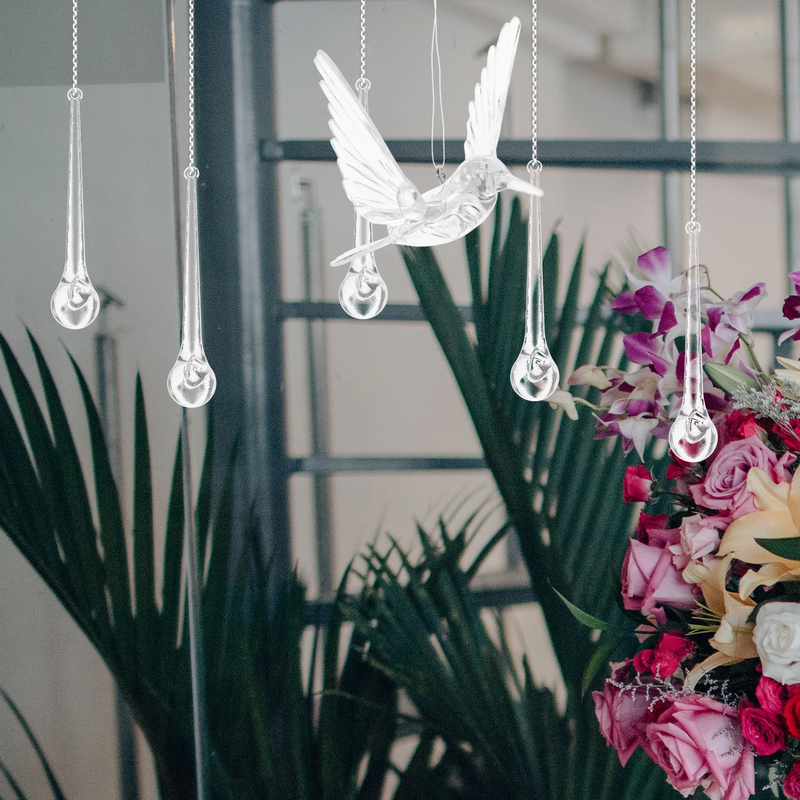 

20pcs Water Drop Hanging Decor Crystal Pendant Transparent Acrylic Hummingbird Ornaments For Wedding Party Home Ceiling Light