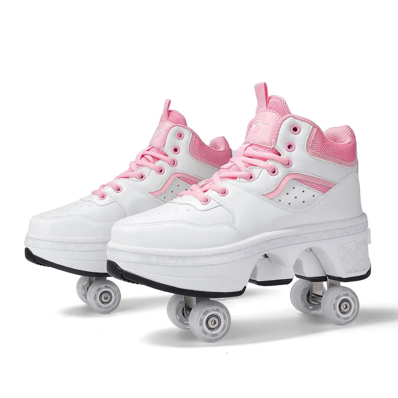 

Pop-up Roller Skates for Street Teens Boys Girls 4 Wheel High Top Dual-use Sneakers Great Holiday Gift for Youth Teenagers