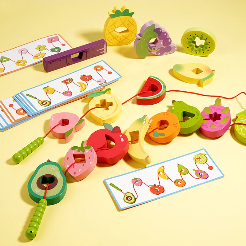 

Wooden Fruit Worm Bead Game - Montessori Educational Toy Promotes Fine Motor Skills And Cognitive Development In Young Children