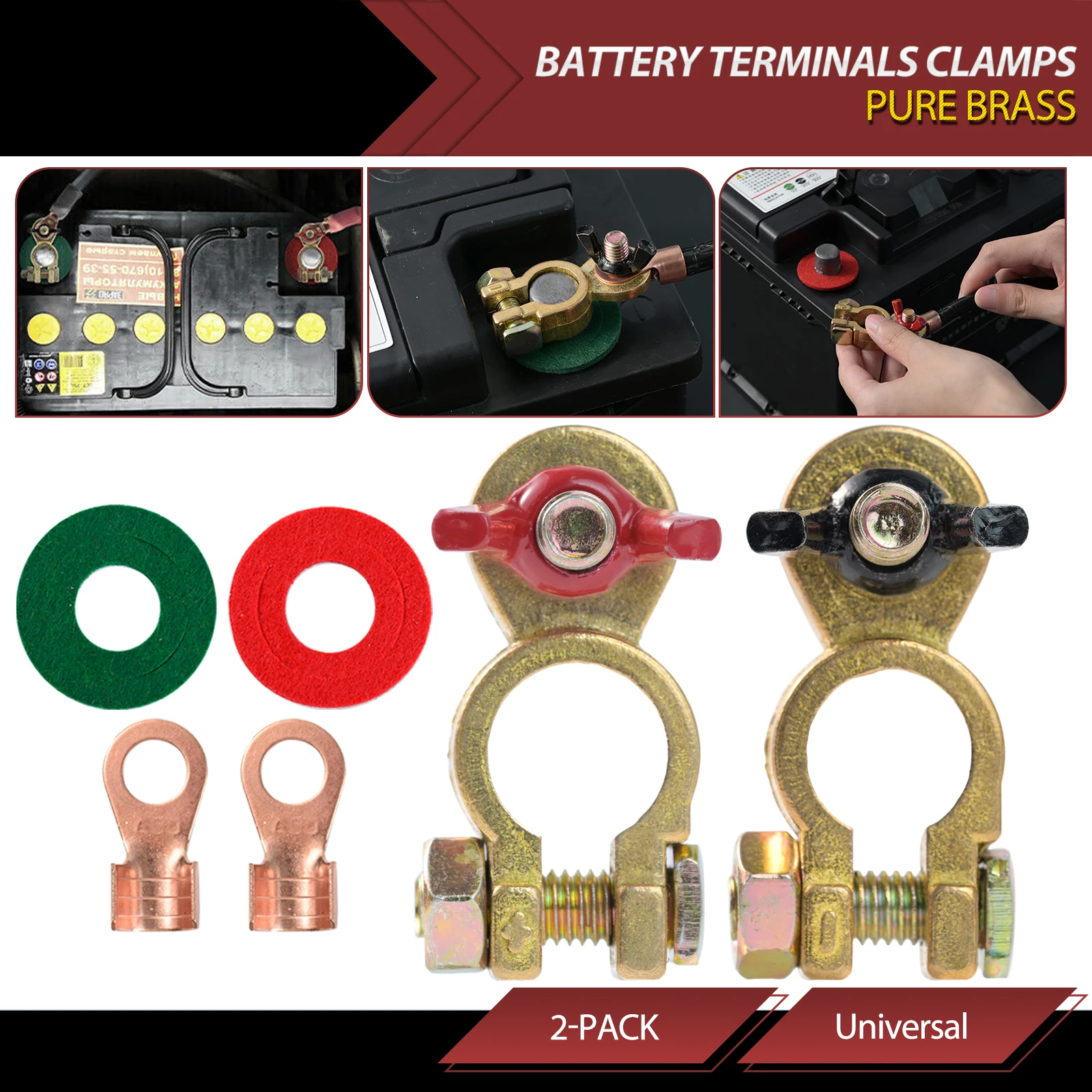 1Pair 12V 24V Solid Brass Battery Terminal Quick Release Connector Top Post End Clamps Set for Car Auto Truck Van Caravan Marine