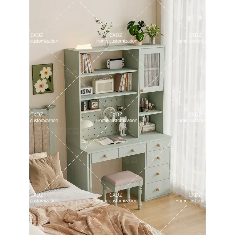 Nordic Computer Desk with Hole Board Bookcase Integrated Study Table Storage Cabinet Simple Workbench for Bedroom Home Office