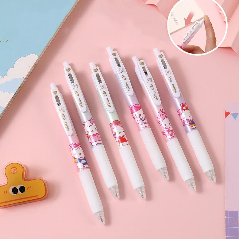 6pcs Sanrio Hellokitty Gel Pen Student Writing Signature Neutral Pen Roller Ball Pen School Office Supplies Stationery Wholesale