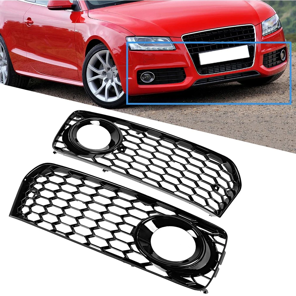 

1 Pair of Fog Light Bezel, ABS Black Fog Lamp Grille , Geometric Mesh Design for Audi A5 S-Line S5 B8 RS5 2008-2012
