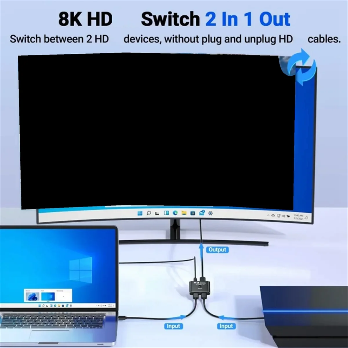 Compatível com HDMI Switch Splitter, 2 em 1 Out para PS4, TV Box, 2 em 1, Bi-Direction, 1x2x1, 8K 60Hz