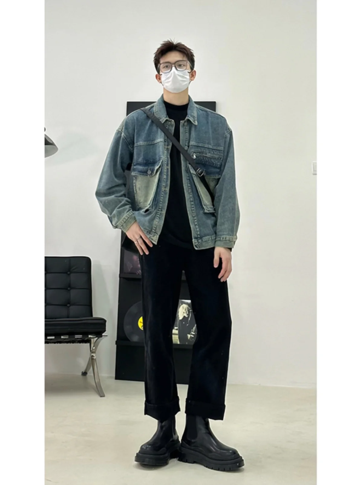 

Men's Autumn Winter Straight Leg Fce Lined Denim Jeans Boots Outfit High Waist Micro Flared Pants American Sle Co...