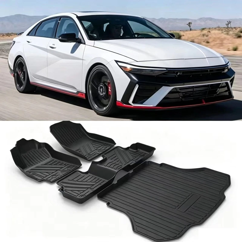 Für 2025 Hyundai Elantra N Auto-Teppich Allwetter-Autofußmatten Passend für Hyundai Elantra N Wasserdichte Kofferraummatte Autofußmatten