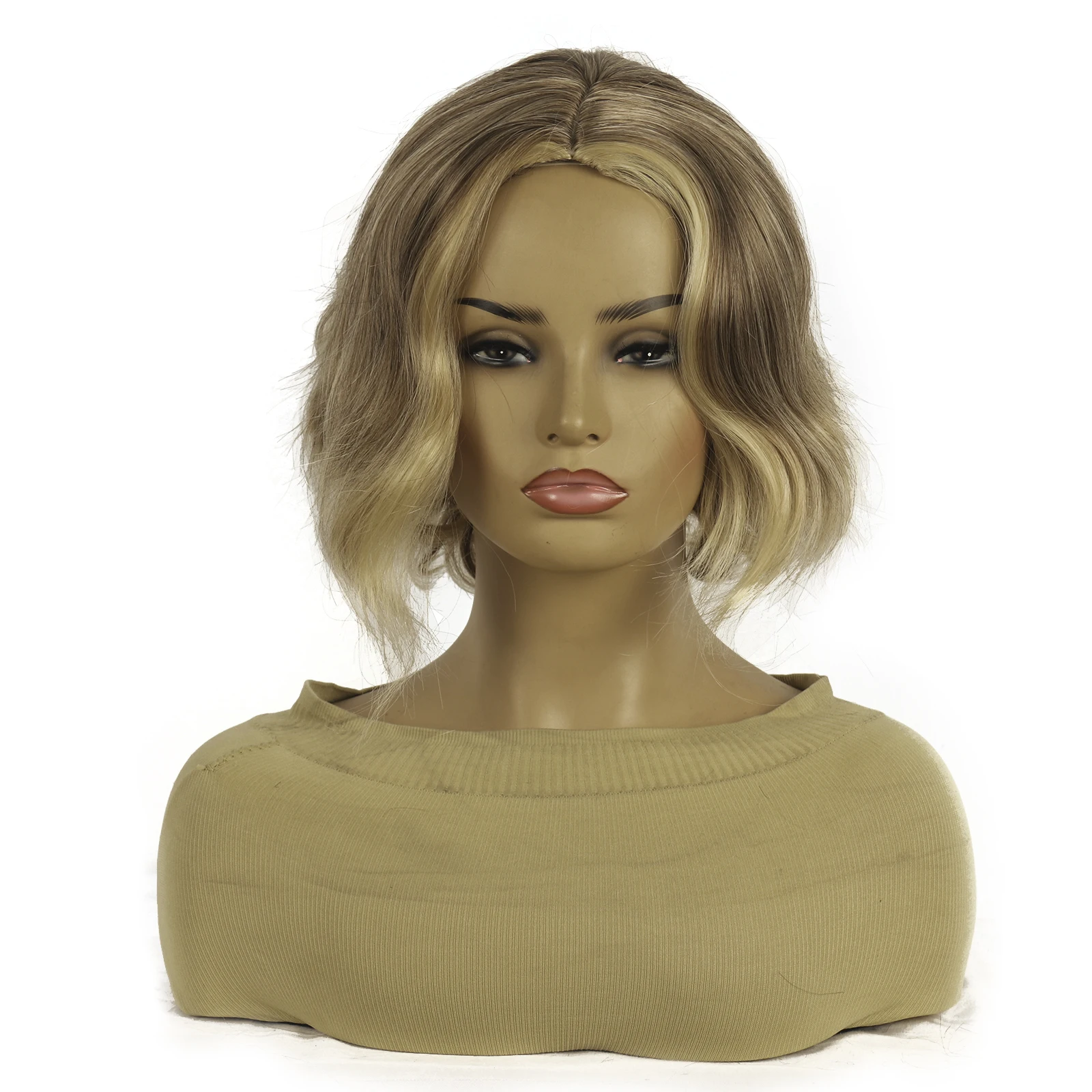 

12-дюймовый золотистый градиентный парик, синтетическое термостойкое волокно, с центральным пробором, подходит для повседневного использования