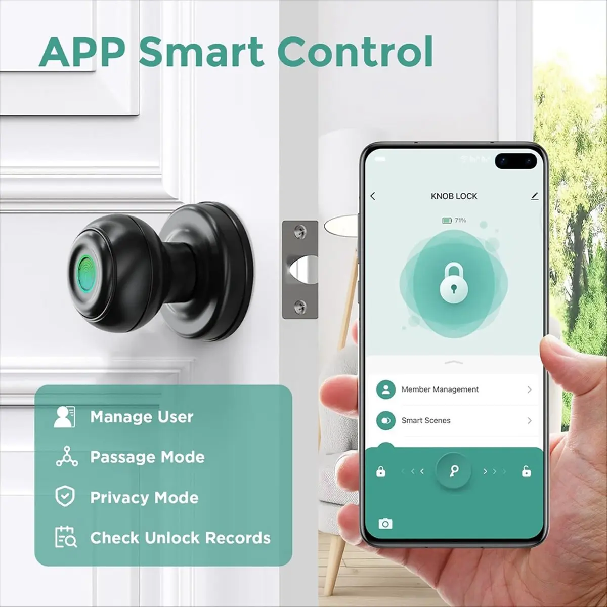 

Fingerprint Door Lock,Smart Door Knob,Tuya Door Lock with App Control, Great for Bedrooms, Apartments Offices, Hotels