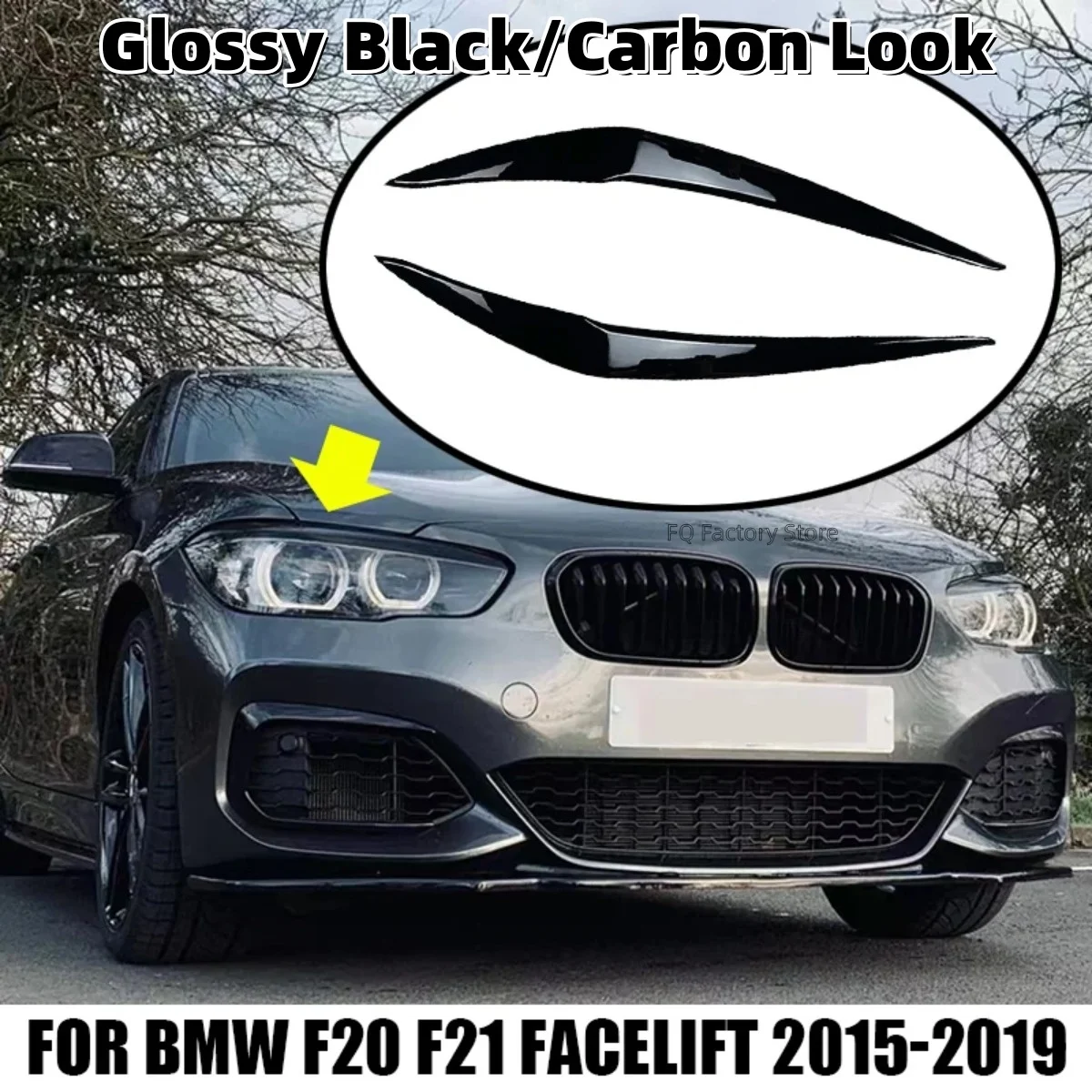 Auto-Frontscheinwerfer-Augenbrauen-Augenlid-Abdeckung für BMW 1er F20 F21 118i 120i 2015 2016 2017 2018 2019, glänzend schwarz/Carbon-Look