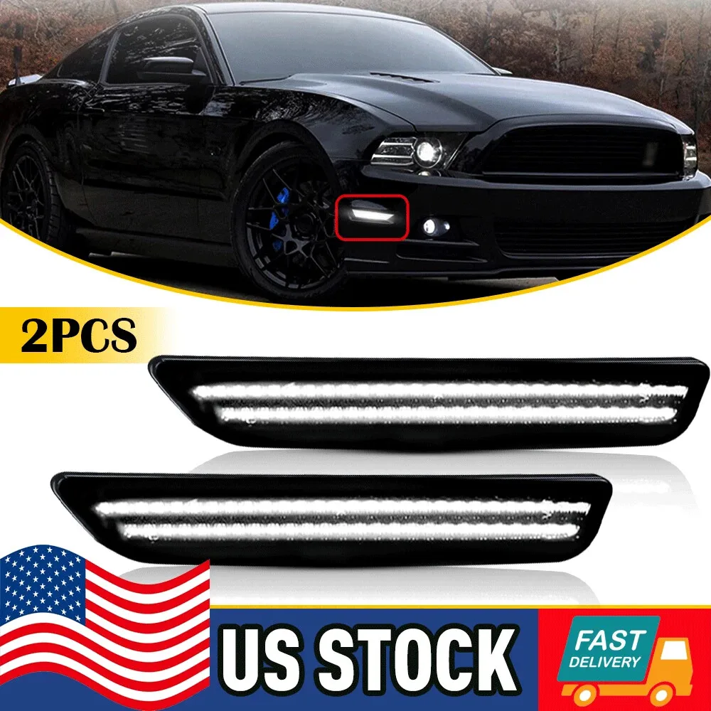 

2Pcs For 10-14 Ford Mustang Smoke Len LED Side Marker Light Front Fender Lamp White 6000K Canbus 12V Waterproof Car Accerrories