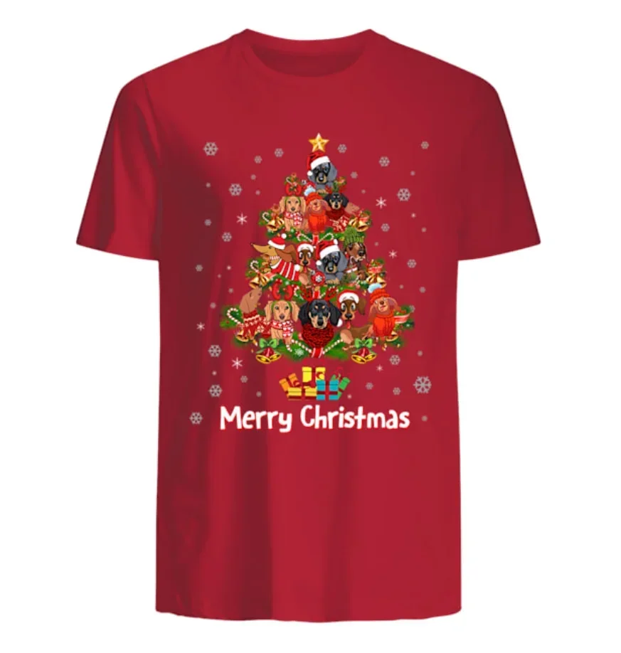 Funny Dachshund Christmas Tree Shirt Xmas Dog Lovers Gift Unisex T-Shirt