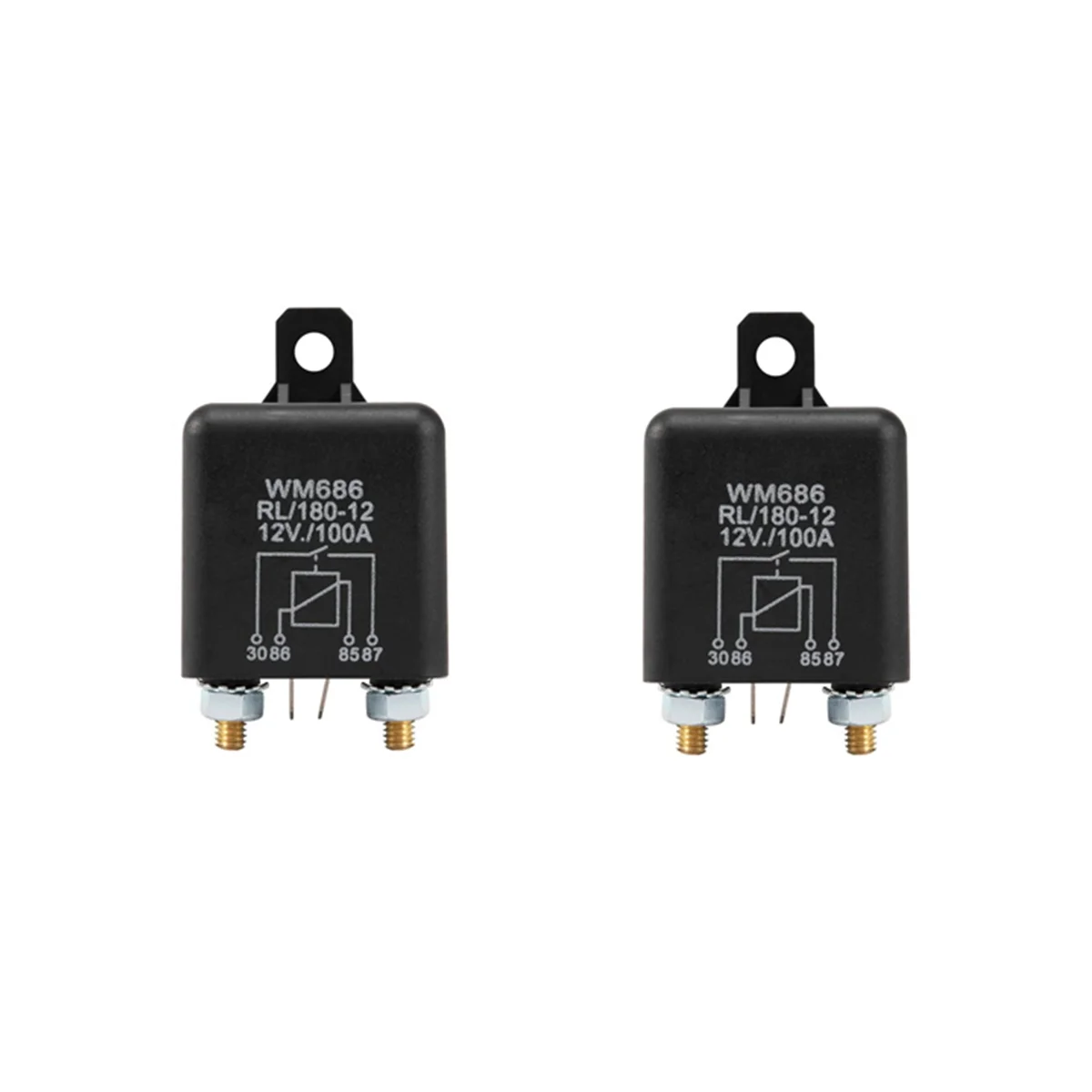 2 Pcs 12V 100Amp 4-Pin Heavy Duty ON/OFF Switch Split Charge Relay for Auto Boat Van Black