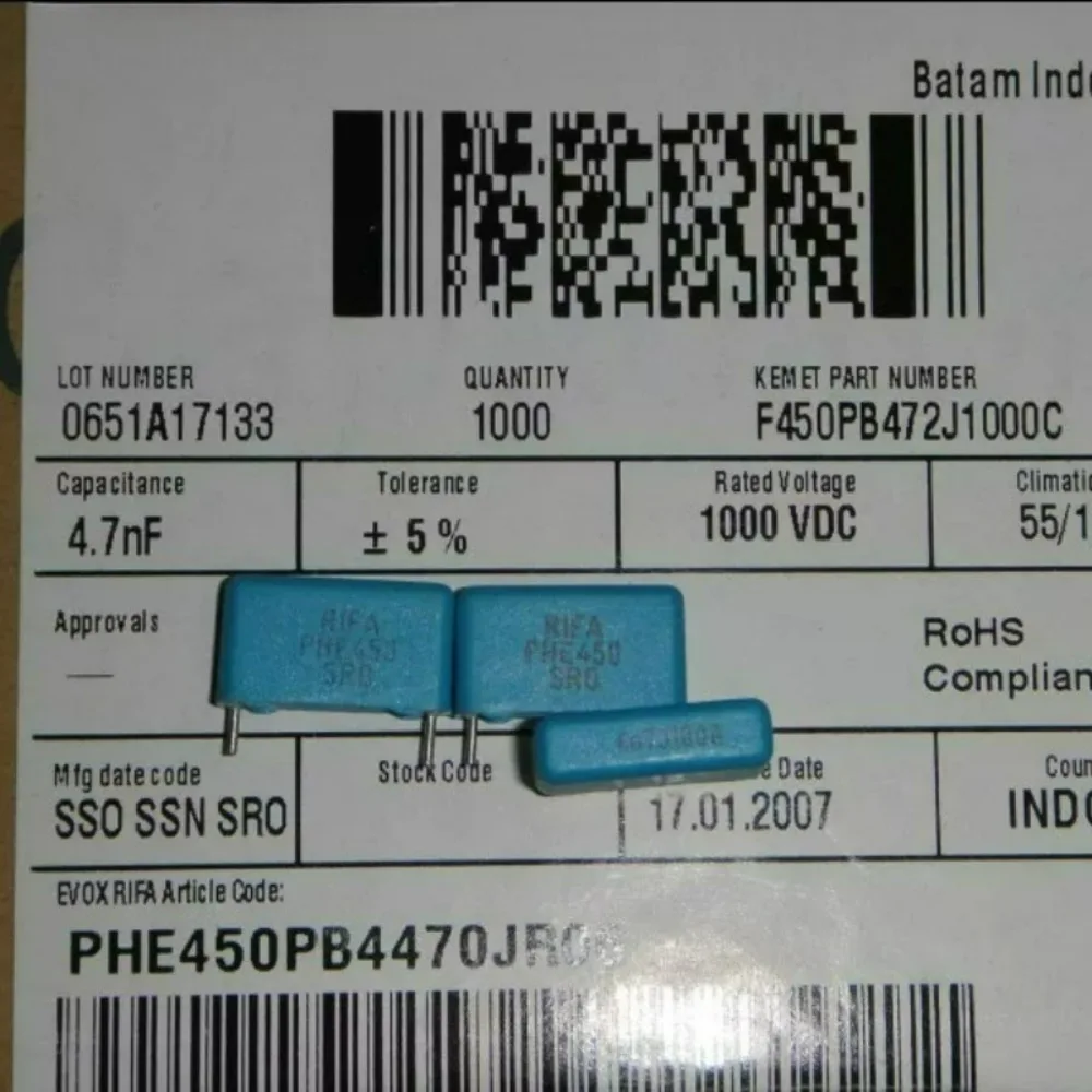 

10pcs/lot RIFA PHE450 0.0047uf 1000v 4.7nf 4700pf 4n7 472 Brand New 15mm Film Capacitor